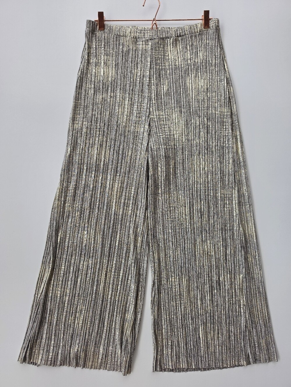 Anthropologie Elevenses Metallic Pleated Wide Leg Pants